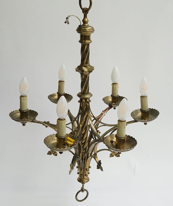 A GOTHIC REVIVAL BRASS SIX-LIGHT CHANDELIER (3)