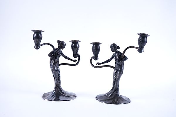 A PAIR OF ART NOUVEAU W.M.F. SILVER-PLATED TWIN LIGHT CANDELABRA (2)