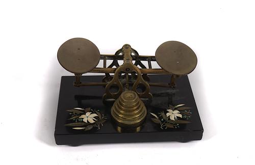 A SET VICTORIAN OF S.MORDAN & CO HARDSTONE PIETRA DURA POSTAL SCALES