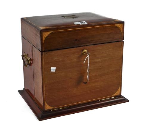 AN EDWARDIAN INLAID MAHOGANY DECANTER BOX
