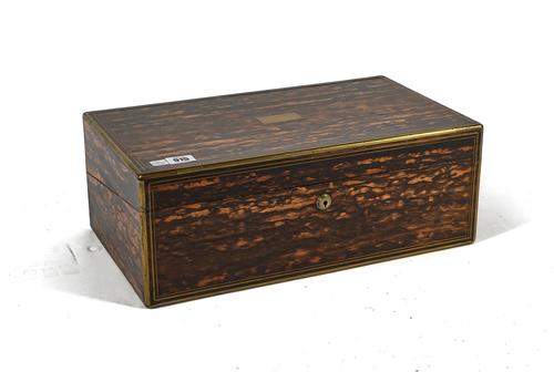 AN EARLY 19TH CENTURY BRASS BOUND COROMANDEL WRITING SLOPE