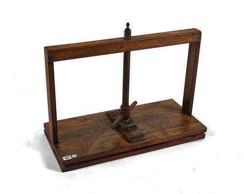 A 19TH CENTURY MAHOGANY BOOK PRESS