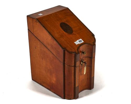 A GEORGE III INLAID SATINWOOD SLOPE FRONT KNIFE BOX