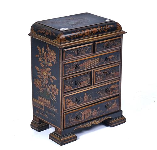 A CHINOISERIE DECORATED CADDY TOP MINIATURE CHEST