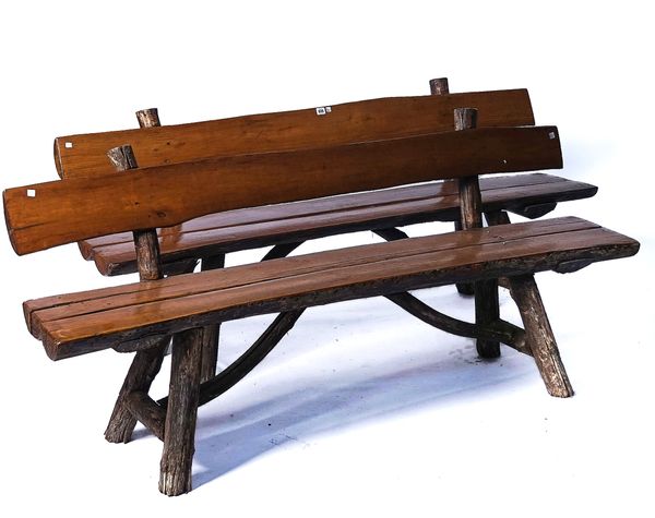 A PAIR OF HARDWOOD BENCHES (2)