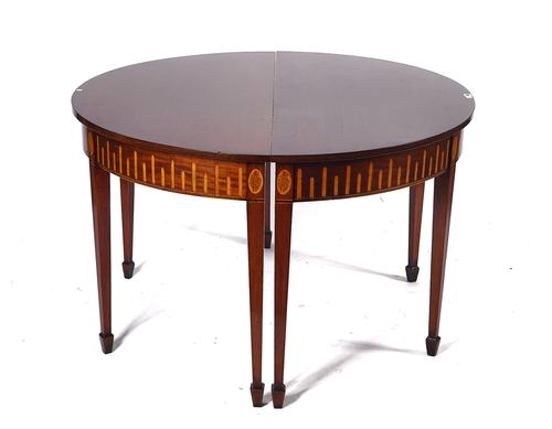 A PAIR OF GEORGE III MAHOGANY DEMI-LUNE CONSOLE TABLES (2)