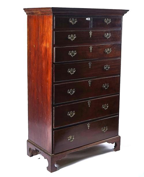 AN 18TH CENTURY TALL IRISH MAHOGANY CHEST