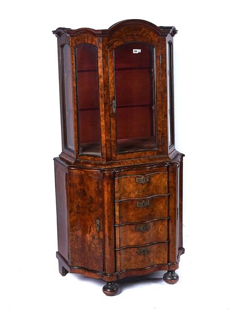 A 18TH CENTURY DUTCH FIGURED WALNUT DISPLAY CABINET CHEST