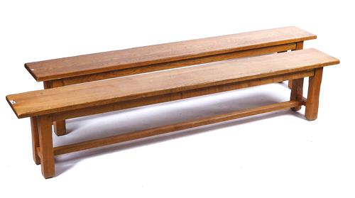 A PAIR OF OAK RECTANGULAR BENCHES (2)