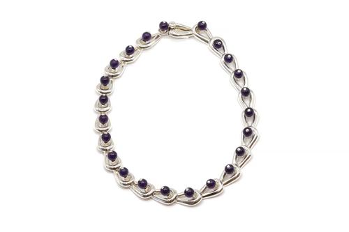 A MEXICAN SILVER AND CABOCHON AMETHYST NECKLACE
