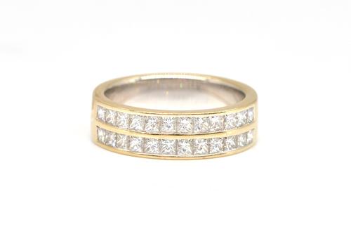 AN 18CT WHITE GOLD AND DIAMOND HALF HOOP BAND RING