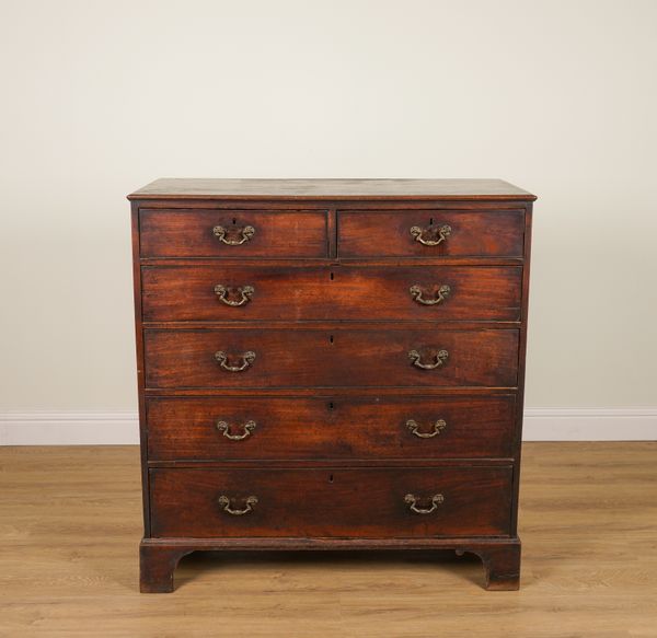 A GEORGE III MAHOGANY SIX DRAWER CHEST OF DRAWERS