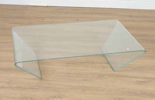 MODER DESIGN; A SINGLE FORM MOULDED GLASS RECTANGULAR COFFEE TABLE