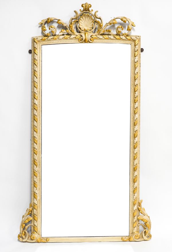 A 19TH CENTURY FRENCH PARCEL-GILT CREAM PAINTED WALL MIRROR