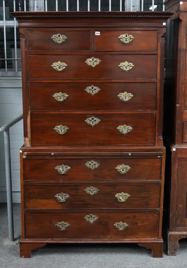 A GEORGE III MAHOGANY EIGHT DRAWER CHEST-ON-CHEST