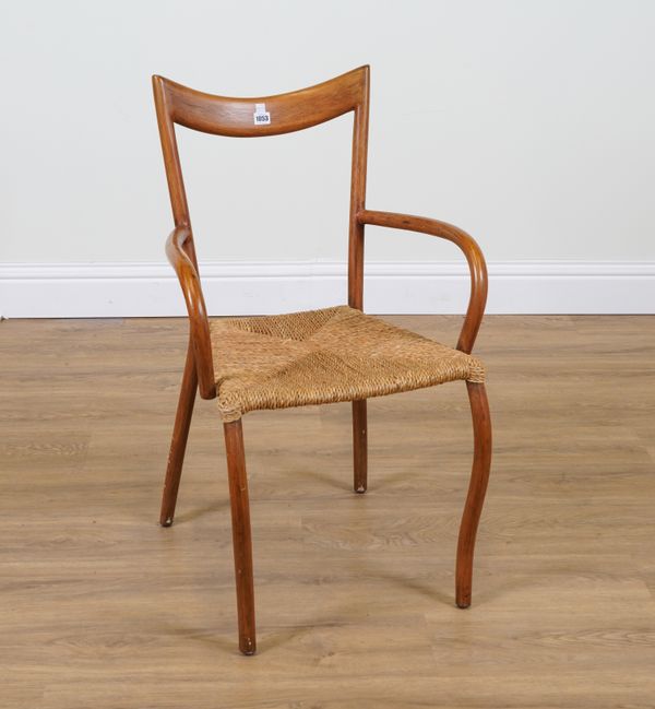 MID-20TH CENTURY DESIGN; AN ASH BENTWOOD OPEN ARMCHAIR