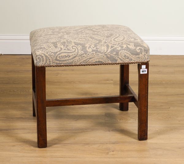 AN 18TH CENTURY MAHOGANY FRAMED RECTANGULAR FOOTSTOOL