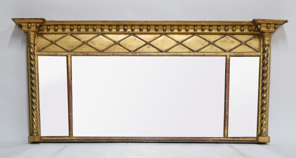 A REGENCY GILT FRAMED TRIPLE PLATE OVER-MANTEL MIRROR