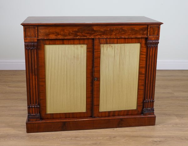 A 19TH CENTURY MAHOGANY TWO DOOR SIDE CABINET