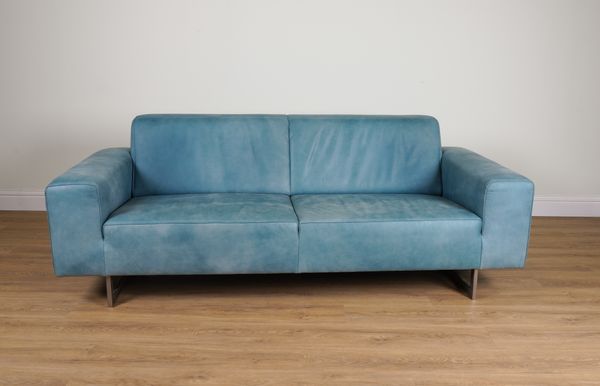 KOINOR; A 20TH CENTURY TURQUOISE LEATHER UPHOLSTERED SOFA