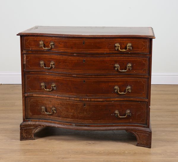 A GEORGE III SATINWOOD BANDED INLAID MAHOGANY SERPENTINE GRADUATED FOUR DRAWER CHEST OF DRAWERS