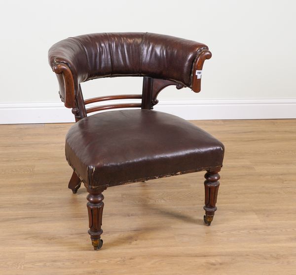 A VICTORIAN MAHOGANY FRAMED TUB BACK DESK CHAIR