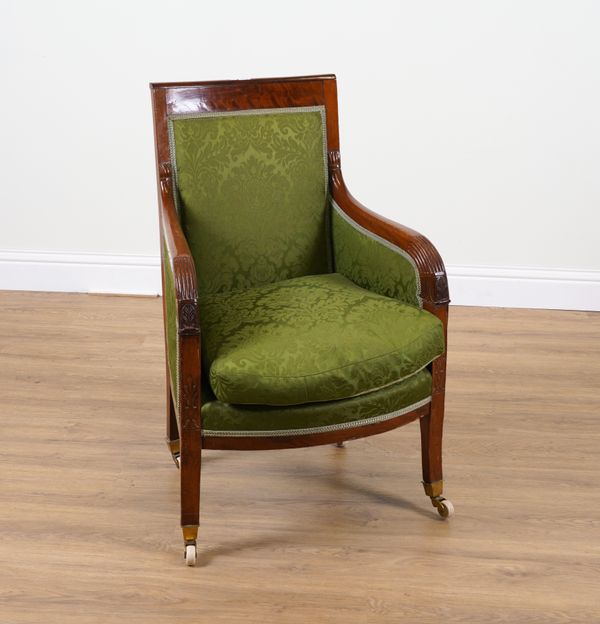 AN EMPIRE MAHOGANY FRAMED SQUARE BACK BERGERE /ARMCHAIR