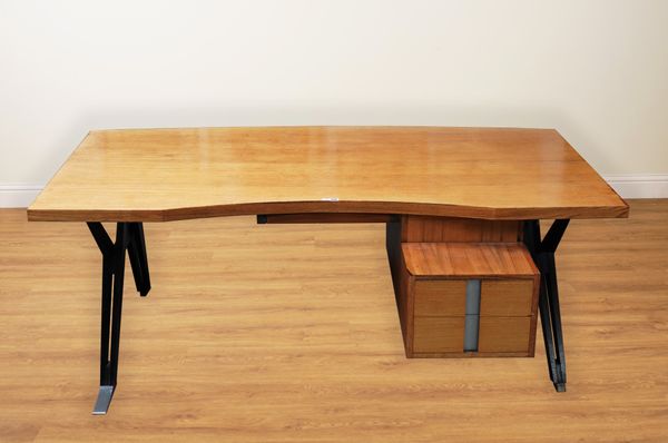 ICO PARISI FOR MOBILI ITALIANI MODERNI; A 20TH CENTURY MAHOGANY AND ALUMINIUM TERNI DESK