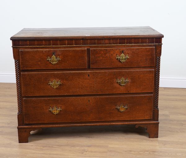 AN 18TH CENTURY INLAID OAK FOUR DRAWR CHEST