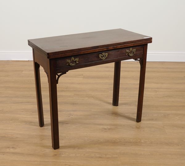 A GEORGE II RECTANGULAR MAHOGANY FOLD-OVER TEA TABLE