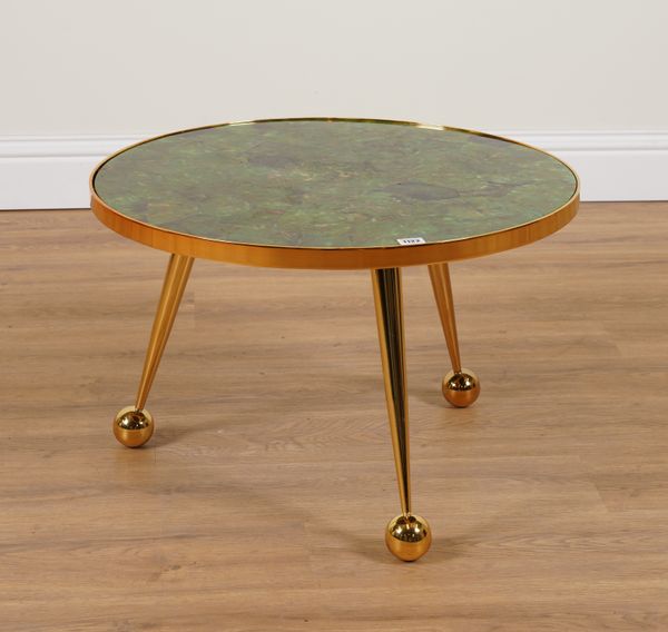 JONATHAN ADLER; A MODERN LACQUERED BRASS CIRCULAR OCCASIONAL TABLE