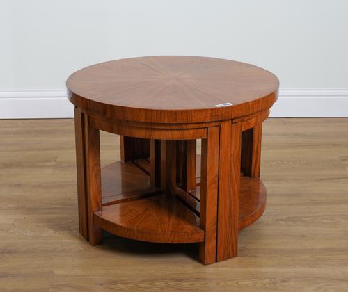A NEST OF ART DECO RADIAL VENEERED WALNUT TABLES (5)