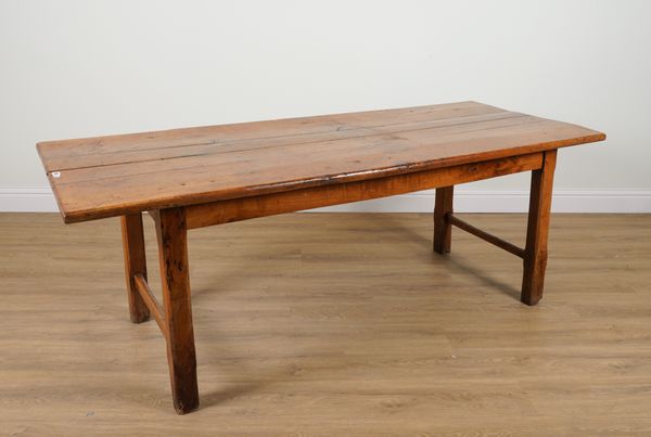 A 19TH CENTURY FRENCH FRUITWOOD PLANK TOP KITCHEN TABLE