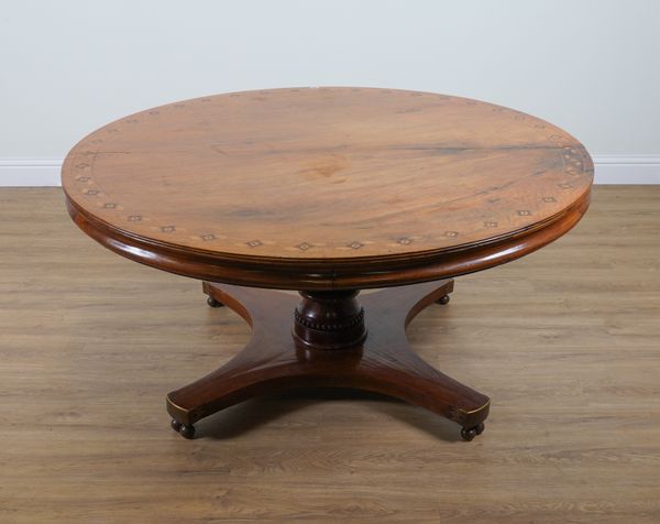 A 19TH CENTUR ANGLO-INDIAN INLAID TEAK CIRCULAR CENTRE TABLE