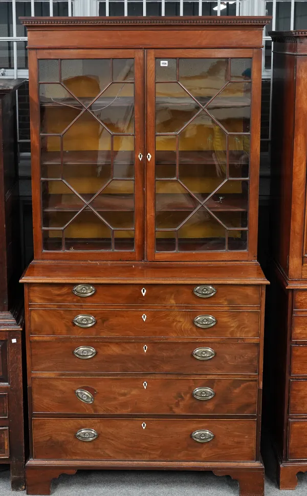 A GEORGE III MAHOGANY SECRETAIRE BOOKCASE CHEST