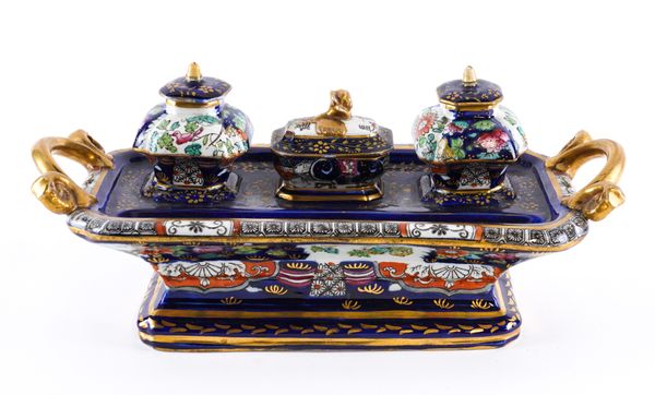 A MASON'S IRONSTONE TWO-HANDLED INKSTAND