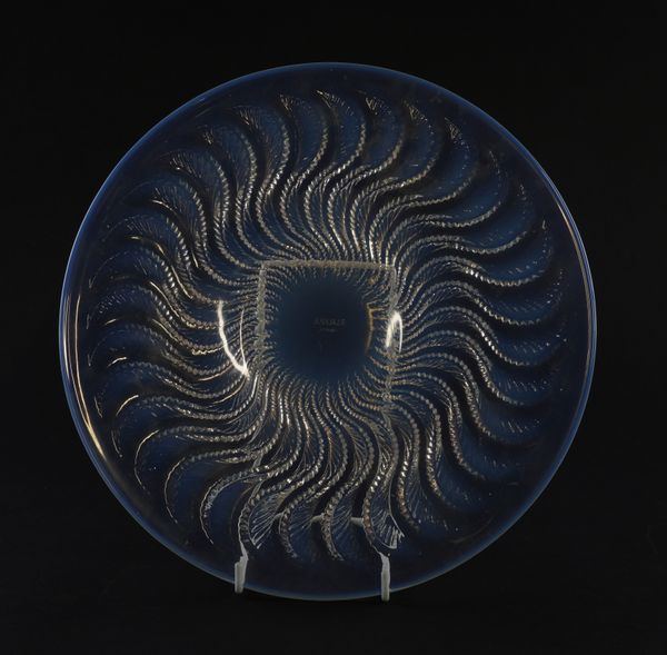 A LALIQUE `ACTINIA' OPALESCENT GLASS PLATE