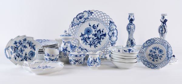 A GROUP OF MEISSEN BLUE AND WHITE `ONION' PATTERN PORCELAIN