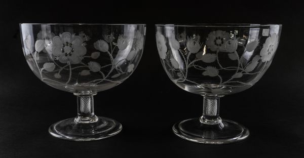 A VERY LARGE PAIR OF ENGRAVED `JACOBITE' TYPE BOWLS (2)