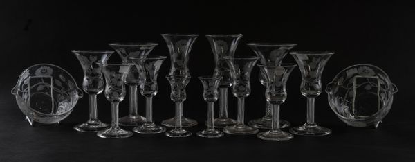 AN EXTENSIVE GROUP OF `JACOBITE' STYLE DRINKING GLASSES  AND RINSERS