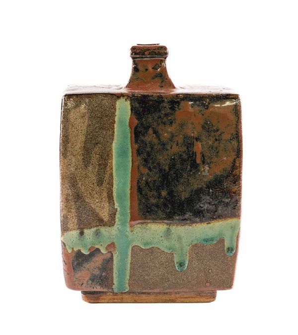 SHOJI HAMADA ( 1894-1978) A RECTANGULAR STONEWARE BOTTLE VASE