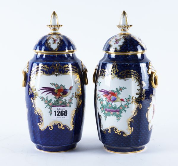 A PAIR OF GRAINGER'S WORCESTER BLUE-GROUND VASES AND COVERS (4)