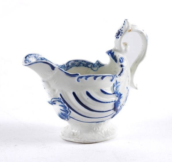 A DERBY `DOLPHIN EWER' BLUE AND WHITE CREAMBOAT