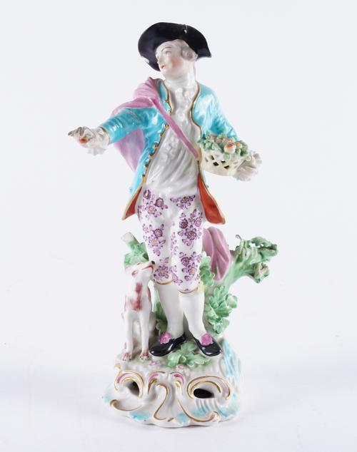 A DERBY FIGURE OF A DRESDEN SHEPHERD