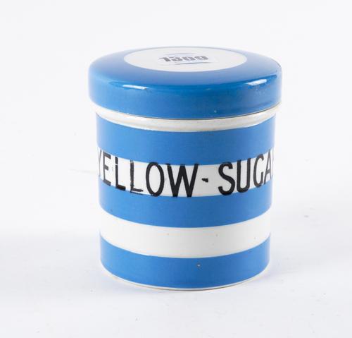 `YELLOW- SUGAR' A RARE TG GREEN CORNISH WARE CADDY AND COVER (2)