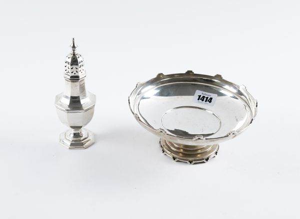 A SILVER BOWL AND A SILVER SUGAR CASTER (2)