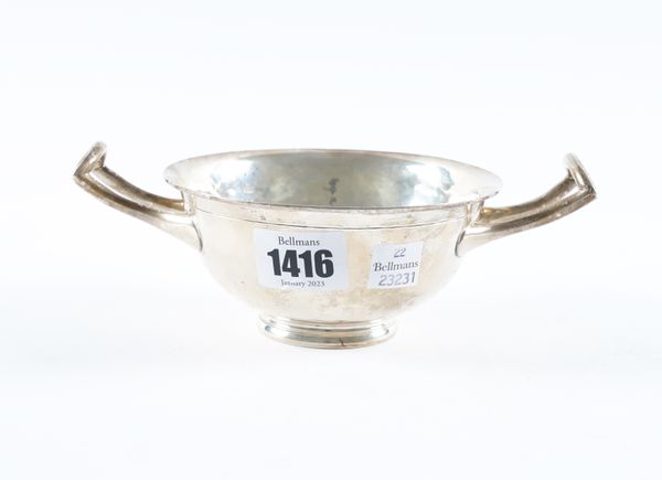 A SILVER TWIN HANDLED BOWL