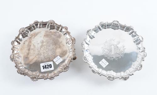A PAIR OF GEORGE II SILVER SHAPED CIRCULAR WAITERS (2)
