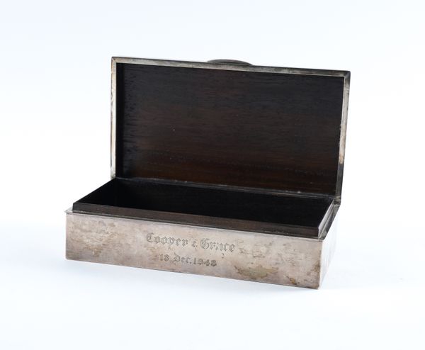 A STERLING SILVER RECTANGULAR TABLE CIGARETTE BOX