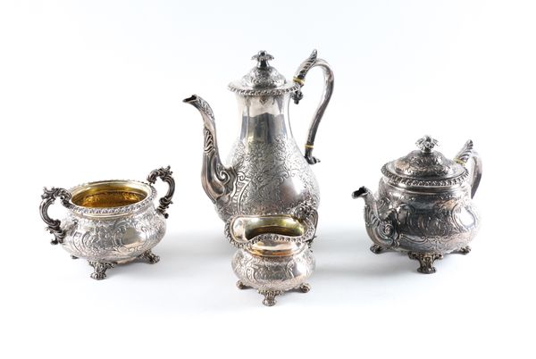 A SILVER MATCHED FOUR PIECE TEA AND COFFEE SET (4)